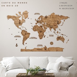 Carte du monde en bois 2D S